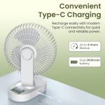 Portronics Airloop Portable & Rechargeable Desk Fan with Automatic 92° Oscillation, 6.1 Inch Blade, BLDC Motor, 90° Tilt, 3 Speeds, 4000mAh Battery, Type-C Charging, Low Noise, for Home & Office Use - Image 4
