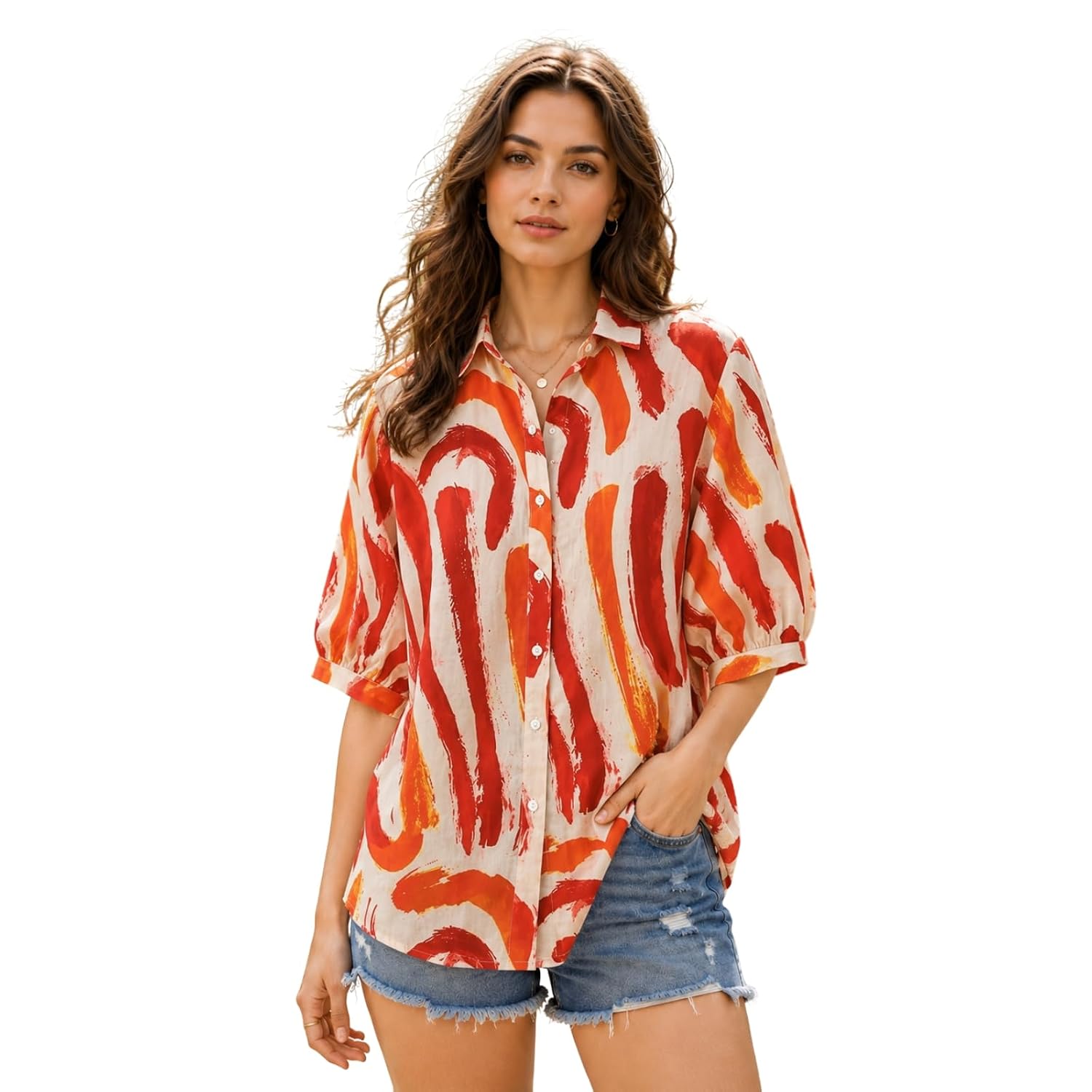 71U3s5teFPL._SL1500_.jpg URBAN OX Women's Casual Shirt - Stylish Printed Long Top for Women & Girls | Elegant Shirt for Women | Breathable Summer Tops for Women - Image 1