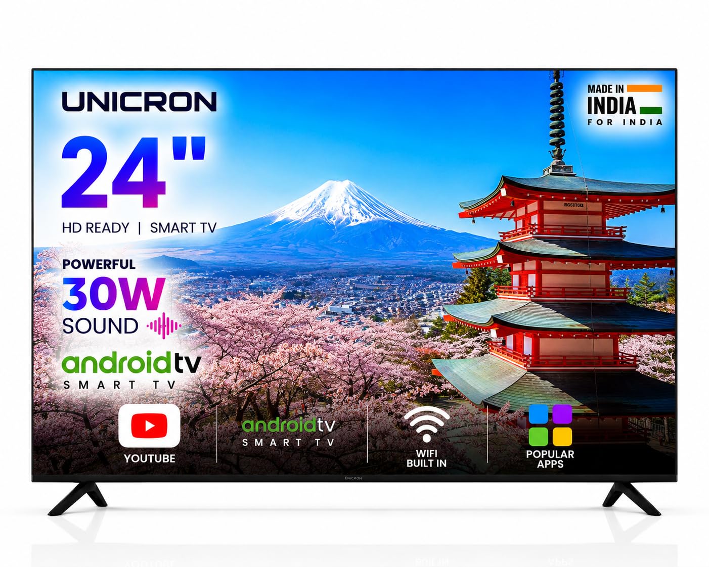 71U5AlCSkvL._SL1402_.jpg UNICRON TE 24” INCH HD Ready Android Smart LED TV, WiFi Enabled, 30W Sound Speaker, Built-in Apps Compatible (YouTube, Netflix, Prime Video), Mobile Screencast - Image 1