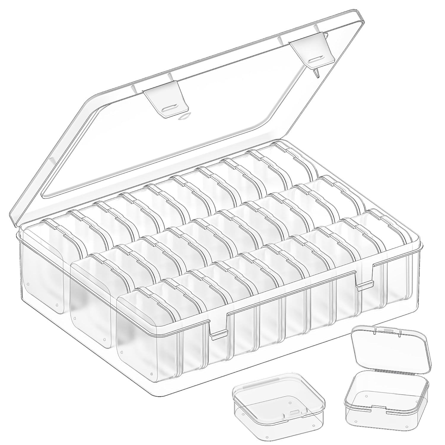 71U5DwYtGL._SL1500_.jpg Transparent Plastic Tool Organiser Box with 6 Removable Inner Containers – Clear Hardware Storage Case with Carry Handle | Screw, Bolt, Nut & Small Parts (30PCS TRANSPARENT BEAD STORAGE BOX) - Image 1
