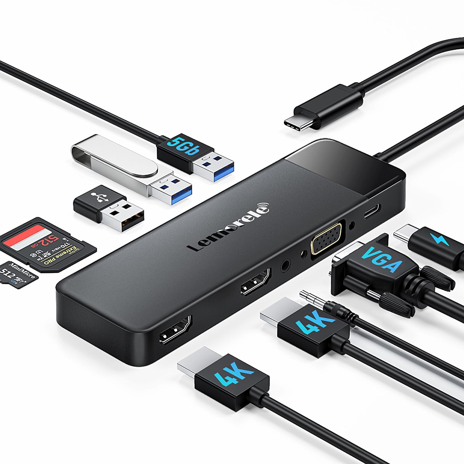 71ULAf7lxL._SL1500_.jpg Lemorele USB C Hub Docking Station, 10-in-1 Dual Monitor Adapter with 4K Dual HDMI, 1080P VGA, 3×USB3.0/2.0, TF/SD, 3.5mm Audio, 100W PD for MacBook, HP, Dell, Lenovo and More - Image 1