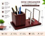 Premium Wooden Pen Stand for Office Table with Newton’s Cradle | Stylish Desk Organizer & Pen Holder for Office Desk | Stress Relief Pendulum Pen Holder for Table | Corporate Gift Item - Image 2