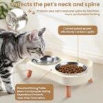 Elevated Cat Feeder Bowl, Anti-Choking Raised Cat Food and Water Bowl with Wooden Stand, Pet Feeding and Drinking Supplies for Small and Medium Sized Dogs (Cat Bowls-White) - Image 4