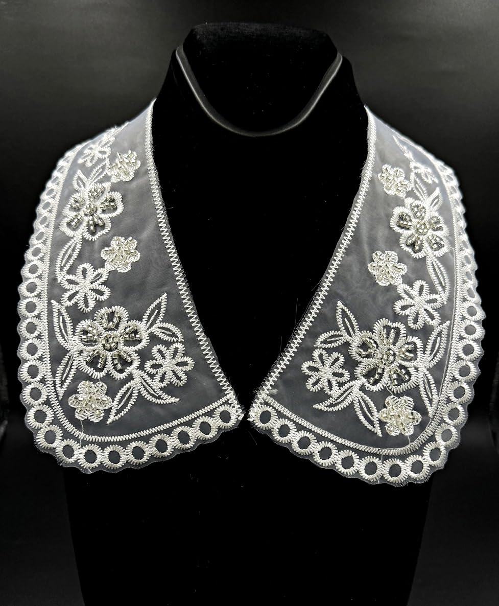 71UmTo-NpTL._SL1186_.jpg Hand Beaded White,Vintage,Peter Pan Collar | Material for Lace Jewelry,Suits,Shirts,Dresses Qty 1 Pair,Designer Patch,Applique,Sewing Supplies,French Collar Work,DIY Art & Craft - Image 1