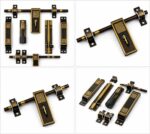 Premium Brass Main Door Handle & Lock Set with Aldrop, Tower Bolt, Hinges & Accessories | Antique Gold Designer Door Hardware Kit for Wooden Doors | Complete Door Fitting Set (MDL 14) - Image 5