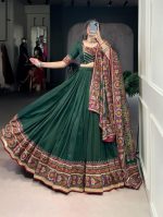 Women’s Green Dolla Silk Lehenga Choli with Dupatta, Navratri Chaniya Choli for Women, Garba Dress, Designer Party Wear Wedding Lehenga Set - Image 4