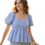 KARMA APPAREL Women’s Stylish Puff Sleeve Ruched Bow Front Top | Trendy Casual Summer Wear for Girls | Soft Lightweight Western Top for Daily & Vacation Outfit