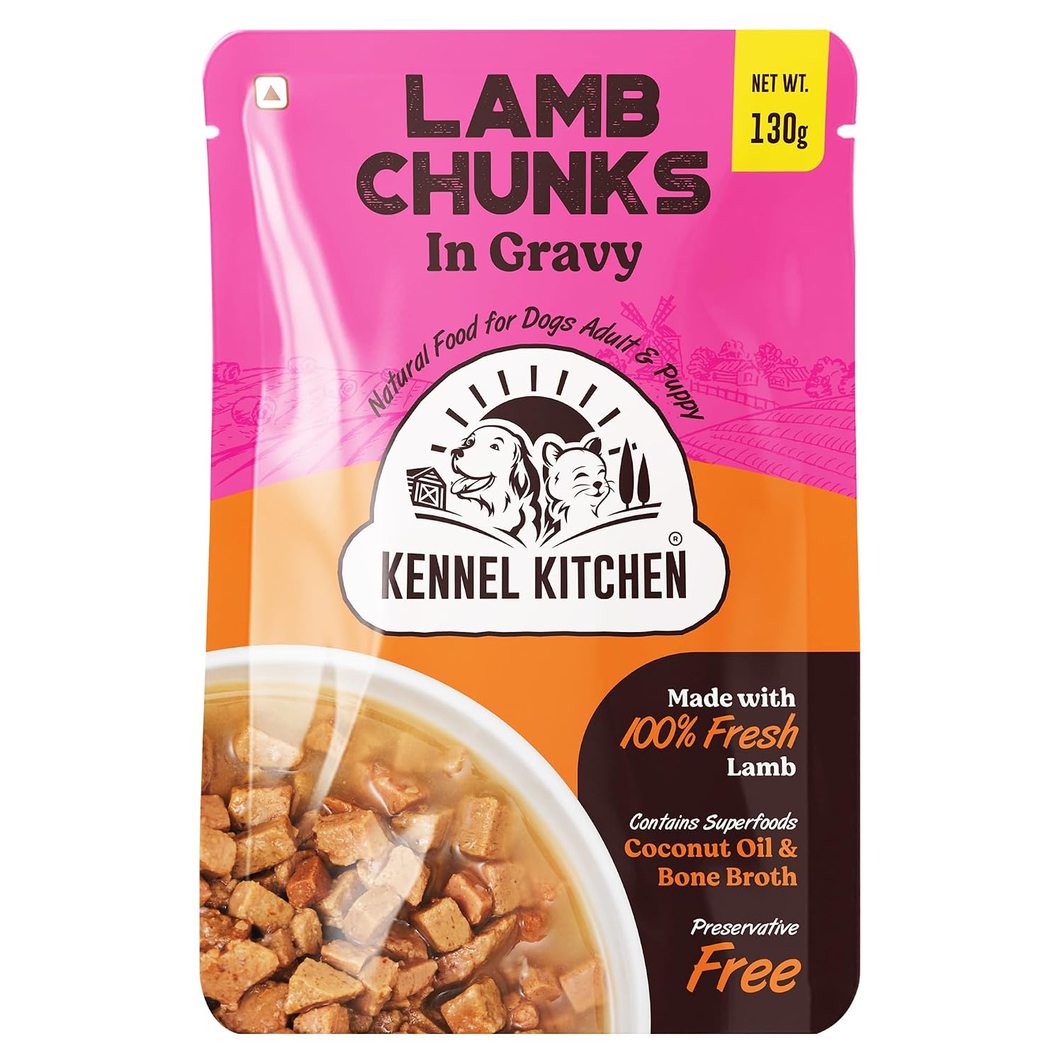 71VWKaYpKJL._SL1500_.jpg Kennel Kitchen Lamb Chunks in Gravy, 130g (Pack of 12) | Wet Dog Food for Adult & Puppy | Dog Food Gravy with Regionally Sourced Fresh Lamb | Free from Artificial Colours & Preservatives - Image 1