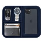 V-CUBE DESIGNS Premium Vegan Leather Valet Tray|Stylish & Modern Office Desk Tray| Table/Bedside/Entryway Organiser for Everyday Essentials Like Keys, Phone, Watch, Wallet, Jewellery|Spill-Proof|Blue