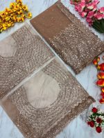 Naari Women's Brown Beige Chiku Net Gold Sequence Saree With Blouse (Soneri New 3) - Image 5