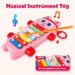 Mommers Xylophone Musical Educational Toy for Kid (1-3Year Old) I Toddlers Babies Kids Girls, Boys I 2-in-1 Piano Combined I Safe for Kids Drum Sticks for Fast and Fun Learning for Kid (Pink) - Image 4