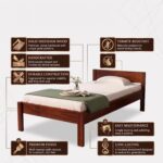 Furnire Carp Sheesham Wood Single Bed Without Storage for Bedroom Home Solid Wood Palang Cot for Hotels - Honey Finish - Image 5