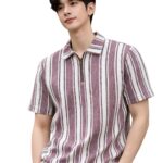 London Hills Men’s Loose Fit Half Sleeve Vertical Striped Polo T-Shirt with Zip Collar | Premium Polyester Fabric | T Shirt for Man | Tshirt | Shirts Men | Tshirt for Man | Men T-Shirts