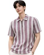 London Hills Men’s Loose Fit Half Sleeve Vertical Striped Polo T-Shirt with Zip Collar | Premium Polyester Fabric | T Shirt for Man | Tshirt | Shirts Men | Tshirt for Man | Men T-Shirts
