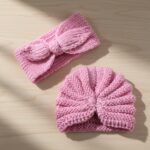 SYGA Pack of 2 Baby Cap & Headband Woolen Soft Stretchable Hat and Ears Warm Headband for Newborn Baby Winter Cap 0-3 Years - Pink - Image 7