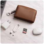 eo Travel Organizer Pouch | Toiletry Pouch for Men & Women | Mini Cable Organiser Bag for Travel, Tech, Charger & Laptop Cable Pouches with Carabiner, Super Smooth Zipper (Brown) - Image 7