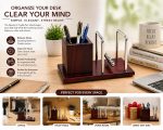 Premium Wooden Pen Stand for Office Table with Newton’s Cradle | Stylish Desk Organizer & Pen Holder for Office Desk | Stress Relief Pendulum Pen Holder for Table | Corporate Gift Item - Image 4