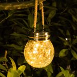 Tremdwoto Hanging Solar Lantern Lights, Outdoor Waterproof Cracked Glass Round Ball Lamp, Garden Globe Warm White LED Light for Landscape Walkway Backyard Yard Patio Lawn Pathway Decoration(4.7inch)