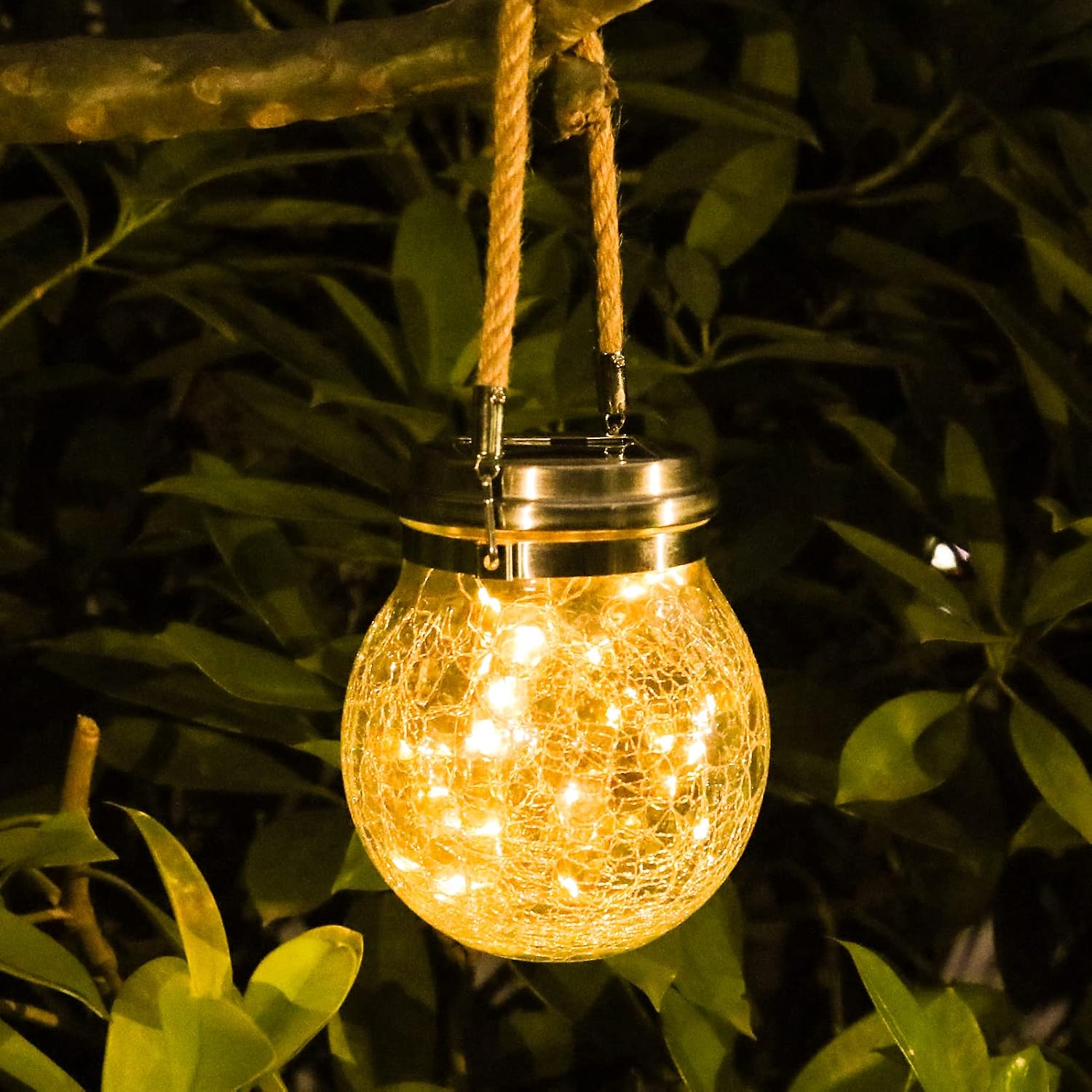 71XOAUH2PJL._SL1500_.jpg Tremdwoto Hanging Solar Lantern Lights, Outdoor Waterproof Cracked Glass Round Ball Lamp, Garden Globe Warm White LED Light for Landscape Walkway Backyard Yard Patio Lawn Pathway Decoration(4.7inch) - Image 1
