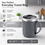 MAGIC SPOON Stainless Steel Travel Coffee Mug with Sipper Lid & Handle, Insulated Tea Cup, BPA-Free Double Wall Tumbler for Hot-Cold Beverages, Office, Home, Car- Beige-Grey, (Combo Pack (400ml X 2)) - Image 4