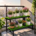 IRON LANDS Hulk 2 Step 35in with Green Grass Metal Pot Stand |Supports Up to 200 Kg| Artificial Grass Mat Included for Balcony, Indoor Outdoor Garden Display Home Decor (Black) - Image 6