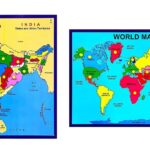 Khilonewale Kid's Wooden World Map & India Map Puzzles Set with Knobs | Educational Learning Toys for Boys and Girls | Educational Toy with Plastic KnobsPack of 2 (India Map + World Map)