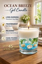 Glow Getter Handmade Gel Wax Candle with Real Seashells & Floral Design | Beach Theme Decorative Candle for Home, Office & Gifting | Aromatic Gel Candle in Glass Container (White B) - Image 2
