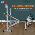 Life Line Multi Adjustable Weight Bench With Leg Curl, Leg Extension & Barbell Rack for Full Body Workout Bench, Strength Training Home Gym Equipment, LB-305 Gym Bench for Home - Image 2