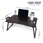 VISBY INDIA Smart Multipurpose Foldable Laptop Table with Cup Holder, Study Table, Bed Table, Breakfast Table, Foldable and Portable/Ergonomic & Rounded Edges/Non-Slip Legs (Black Cotted) - Image 2