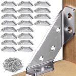 Serplex® 20Pcs Furniture Corner Connectors with 120Pcs Screws, Heavy Duty Stainless Steel Angle Corner Connectors Corner Brackets Metal Corner Braces for Wood Cabinets, Shelves, Furniture Assembly