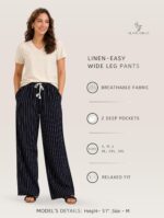 Alan Jones Clothing Women's Linen Blend Striped Easy Pants | Wide Leg Straight Fit | Lightweight Breathable Summer Trousers with Pockets - Image 2
