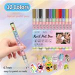 12 Color 3D Nail Art Pen Set DIY Nail Polish Drawing Pens Fine Tip Nail Graffiti Pens for Salon Home Use Quick Dry Waterproof Nail Design Tools - Image 2