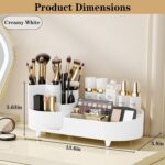 Oslen 360° Rotating Makeup Brush Holder Organizer with Drawers | Premium Large Makeup Organizer for Vanity, Bathroom & Desktop | Skincare, Cosmetics & Accessories Storage Box (White) - Image 2