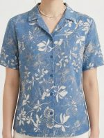 Premium Floral Prints Shirt for Women with Short Sleeves, Ultra-Soft Cotton Blend, Regular Fit Womens Stylish Shirt Casual, Formal, Party, Beach, Summer Wear - Image 4