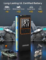 UN1QUE PT600 Cordless Tyre inflator for Car and Bike,150 PSI,6000 mAh Car Air Pump with LED Flash Light,Digital Display,Auto Shutoff Air Inflator for Cars,Bikes,Motorcycles,Balls - Image 6