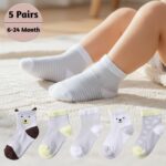 SYGA 5 Pairs Baby Girl Boys Non Slip Trainer Socks Toddlers Infant Socks Warm and Cotton Stretch Baby Socks- Grey Puppy, 6 Month to 2 Years - Image 3