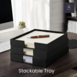 Paper Tray Stackable Letter Trays Jewelry Display Tray for Home, Room Desk, Organiser Accessories Rectangular Leather A4 Office Paper Tray (Black) - Image 7