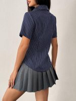 Aahwan White Solid Button-Down Striped Print Casual Short Sleeve Shirt for Women's & Girl's - Image 2