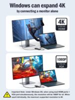 Lemorele USB C Hub Docking Station, 10-in-1 Dual Monitor Adapter with 4K Dual HDMI, 1080P VGA, 3×USB3.0/2.0, TF/SD, 3.5mm Audio, 100W PD for MacBook, HP, Dell, Lenovo and More - Image 5
