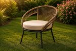5-Piece Outdoor Rattan Rope Patio Bistro Set for Garden, Backyard, Balcony, Porch, Poolside Furniture with All-Weather Rattan Rope and Glass Top Table, (58 X 46 X 79Cm) (Dark Honey) - Image 3