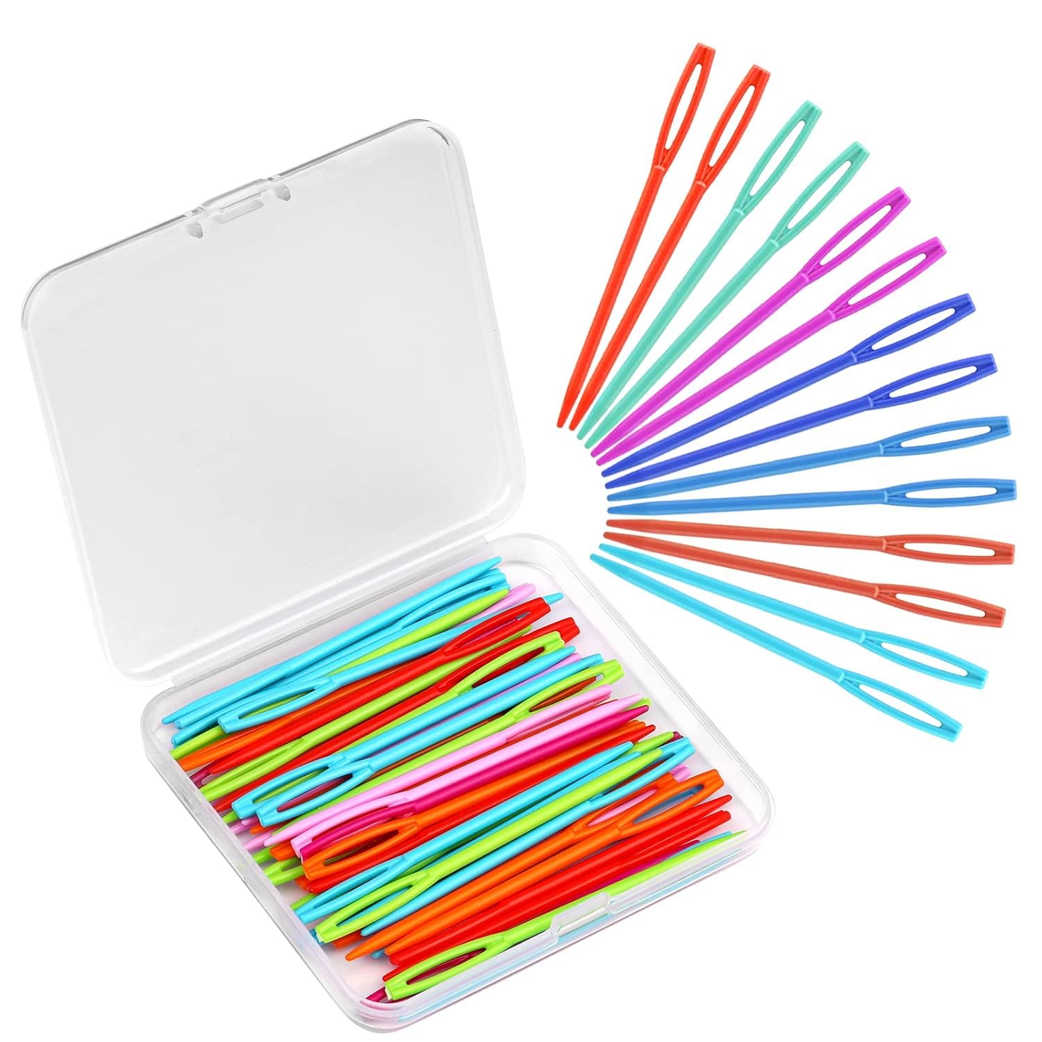 71aWwIEGgL._SL1500_.jpg 53 Arts Colorful Plastic Sewing Needles Set (20 Pcs) | Large Eye Blunt Needles for Kids & Adults | Safe Weaving, Lacing, Knitting, Crochet & DIY Craft Needles for Handmade Projects - Image 1