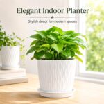 SWAPKART (Pack of 5 6 Inch Plastic Flower Pots for Indoor & Outdoor Terrace,Garden Plants Decorative Planters with Drainage Holes & Matching Saucers Durable & Lightweight (White) - Image 2
