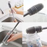 Silicone Bottle Cleaning Brush Set (2 Pcs – White & Grey) | Long Handle Soft & Bendable Silicone Cup & Bottle Brush | Multipurpose Cleaner for Bottles, Glasses, Baby Bottles & Kitchenware - Image 4