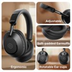 pTron Studio Ultima w/ 60Hrs Playtime, Dual Device Pairing, 40mm Drivers, Custom EQ, Mobile App, Wireless Over Ear Headphones w/HD Mic & TruTalk AI-ENC Calls, BTv5.4 & Type-C Charging (Jet Black) - Image 7