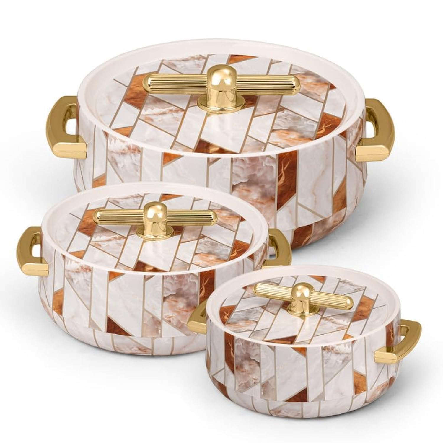 71aqm78rBGL._SL1500_.jpg Selvel Elegance Royal Inner Steel Casserole Set of 3 (1700ml, 1200ml, 600ml)|BPA Free|Advanced P.U. Insulation|Keeps Food hot & Fresh Chapati, Roti, Biryani (Royal Ceramica White) - Image 1