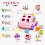 Pull Along Shape Sorting Car Toy for Toddlers 1+ Year | Educational Shape Sorter Vehicle with 4 Textured Shape Blocks & Storage Compartment | Montessori Learning Toy (Pink) - Image 5