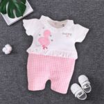 BABY GO Baby Girls Cotton Romper | Short Sleeve Newborn Onesie Jumpsuit | Soft Breathable Infant Summer Outfit | Cute Printed Snap Button Closure Playsuit | One Piece Dress for Baby - Image 2
