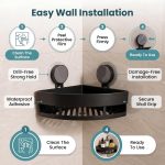 Plastic Bathroom Corner Shelf Wall Mounted, Self Adhesive Shower Organizer Rack with Hooks, Waterproof Storage Stand for Kitchen, Wash Basin & Bathroom Accessories (3 PCS Black) - Image 8