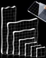 7 Pieces FIVEIZERO Acrylic Stamp Block with Grid Lines(Lace Edge) | Clear Stamping Blocks, Ideal for Scrapbooking Crafts Card Making, Decorative DIY Essential Stamping Tool