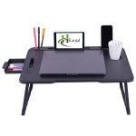 Foldable Wooden Mini Laptop Table for Bed, Study Table with Drawer, Mobile Holder (Blacks) - Image 2